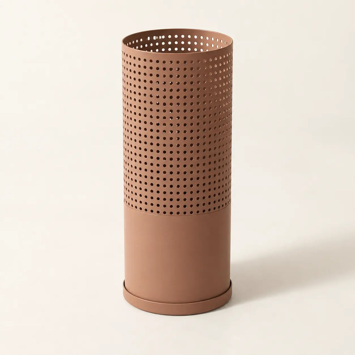Cove Umbrella Stand in matte clay powder-coated steel, full view