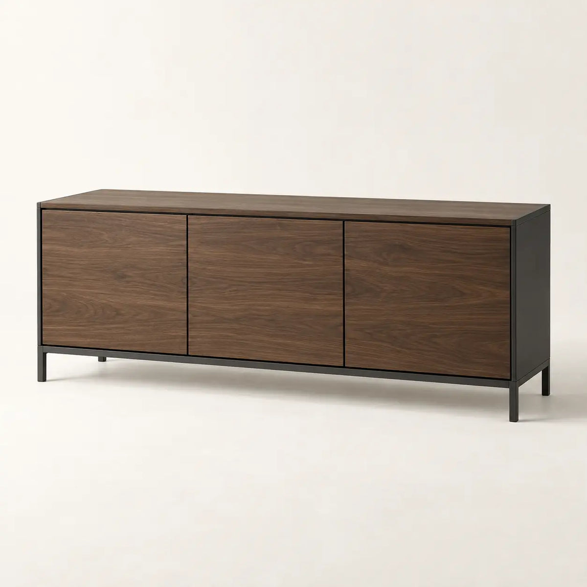Ember Dining Sideboard in smoked walnut and matte charcoal steel, full view