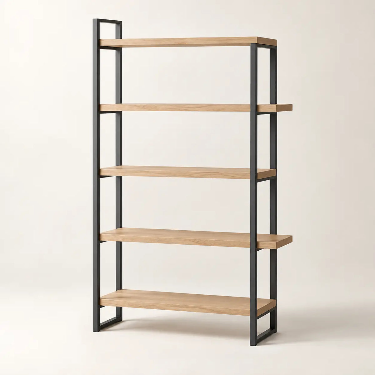 Forma Display Shelf in natural white oak and matte charcoal steel, full view
