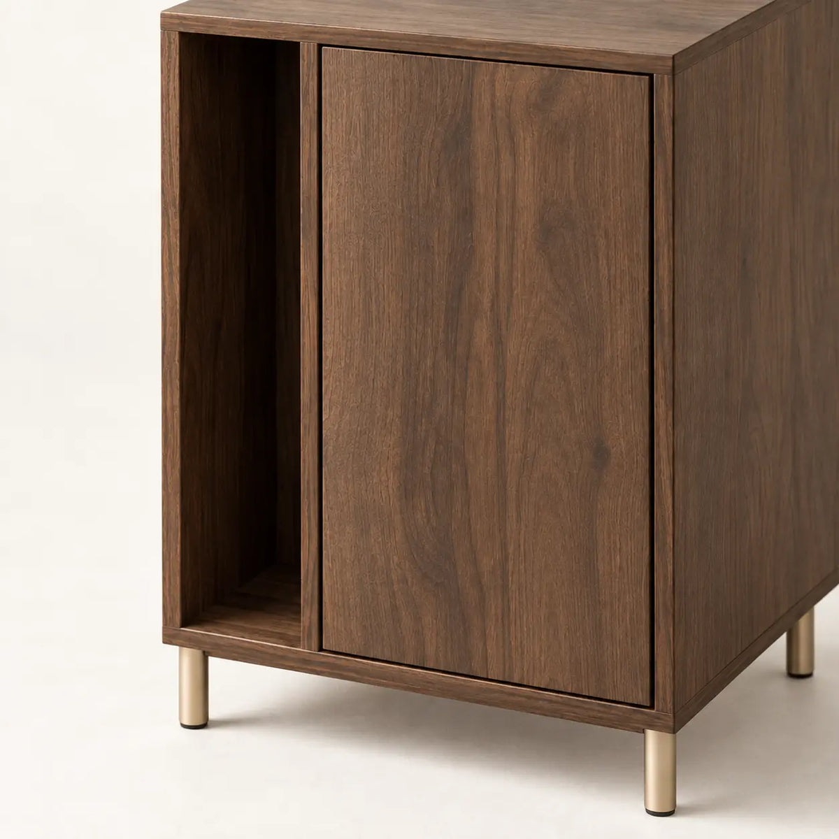 Haven Magazine Cabinet, detail of open vertical slot and single push-open door