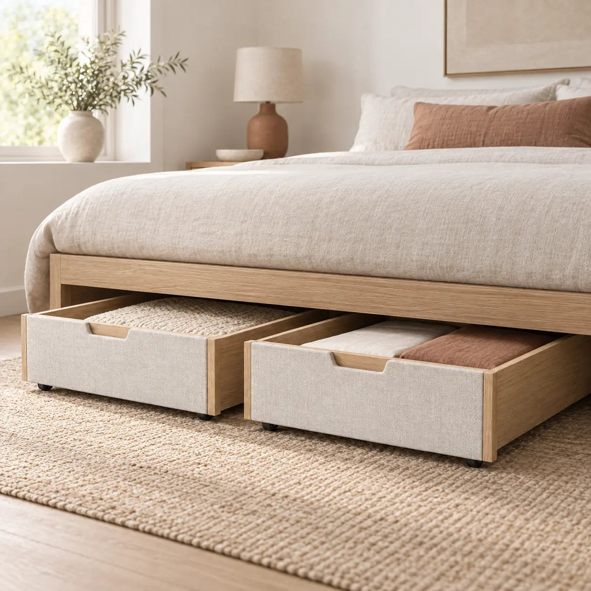 Miro Underbed Drawer Set in a bedroom calm setting