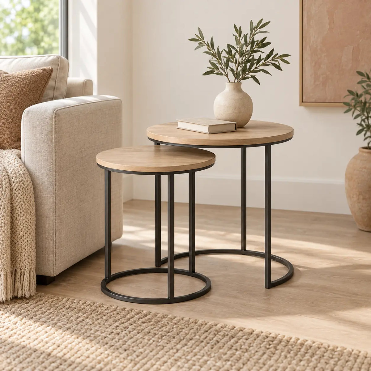 Nori Nesting Tables in a living room storage setting