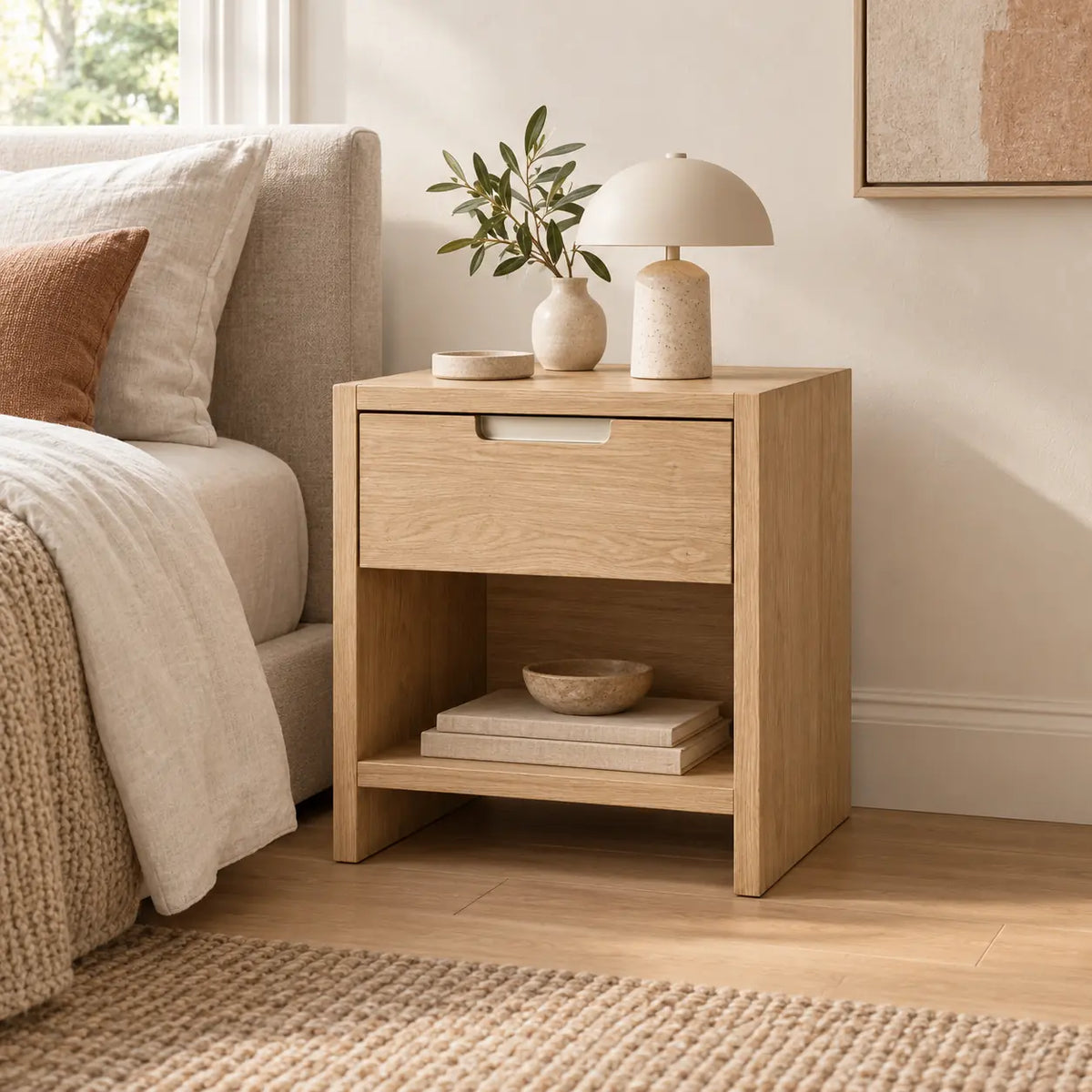 Solace Bedside Cabinet in a bedroom calm setting